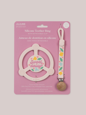Silicone Teether Ring with Detachable Clip Sweet Daisy