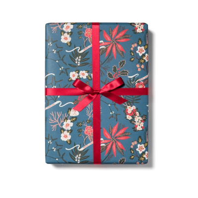 Blue Poinsettia wrap roll|Red Cap Cards