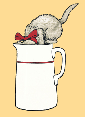 A White Kitten Trying To Get Into A Mug