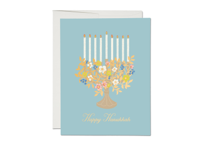 Floral Menorah FOIL Holiday card|Red Cap Cards