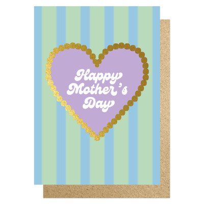 Gold Heart Stripes Lilac Green Happy Mothers Day