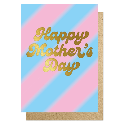 Retro Pink And Blue Stripe Happy Mothers Day