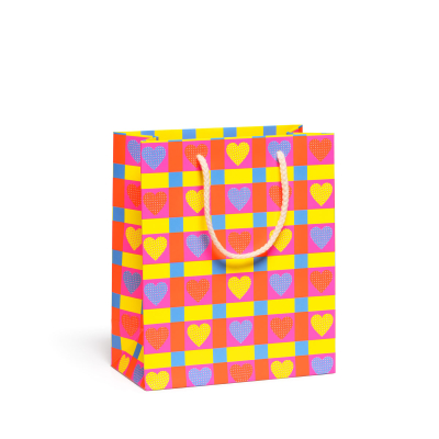 Neon Hearts Plaid Medium Bag|Red Cap Cards