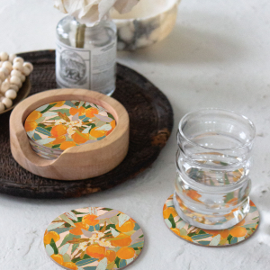 Orange Blossoms Round Coaster|Seedlings