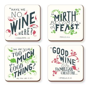 Shakespeare, Wine & Mirth - Boxed Set Of 4 Coasters|Nelson L