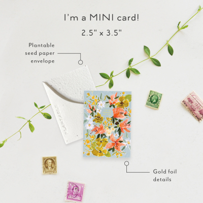 Bouquet in Blue Sprouts Mini Card|Seedlings