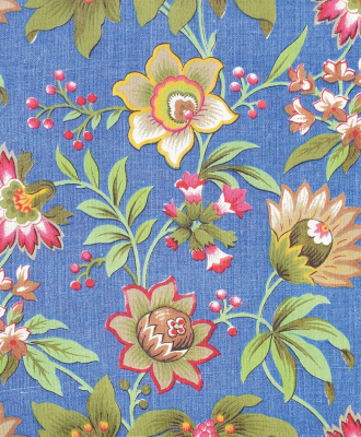 Floral On Blue Cotton
