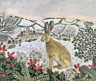 PACK Seated Hare Hare In Snow Twin Pack