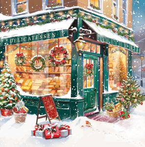 BOX LRG SQ Festive Christmas Village Scenes Deluxe