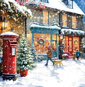 BOX LRG SQ Festive Christmas Village Scenes Deluxe