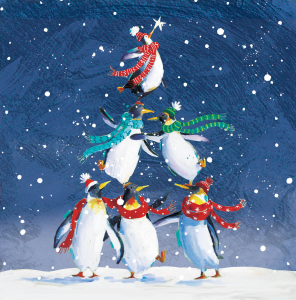 BOX LRG SQ Penguins Celebrating Christmas Deluxe
