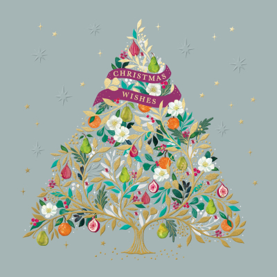 BOX LRG SQ Gold And Pale Blue Elegant Christmas Tree Luxury