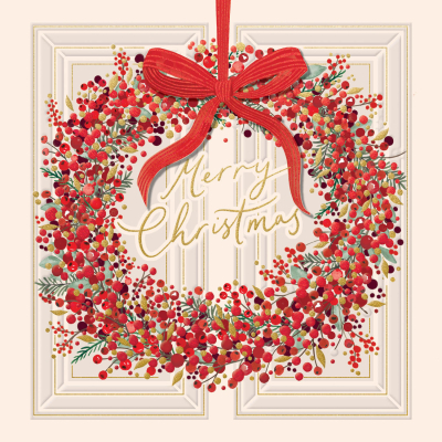 BOX LRG SQ Red Cranberry Christmas Wreath Luxury