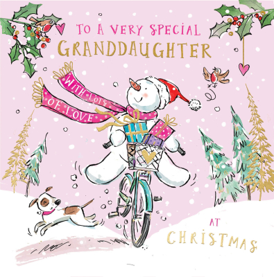 Granddaughter Snowman On A Bike