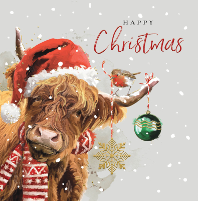 Happy Christmas Highland Cow With Ornament