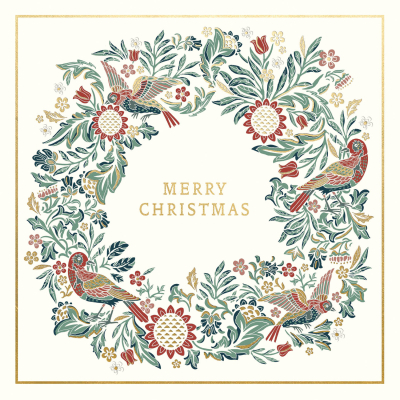 Christmas Floral Wreath With Birds