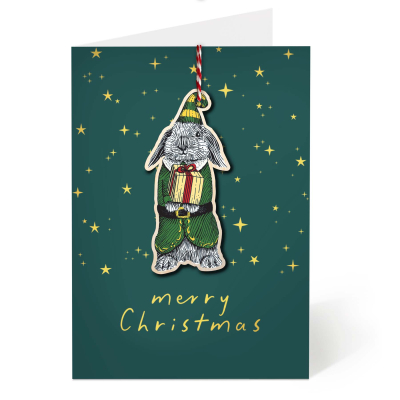 Bunny Elf Christmas Ornament Card