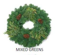 16"/26" WREATH, MIXED GREENS W/3 CONES 3016
