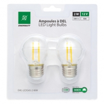 EWL-LEDG45-2-WW   Ampoule transparente à DEL filaments format G45 12V 2W blanc chaud (paquet de 2)