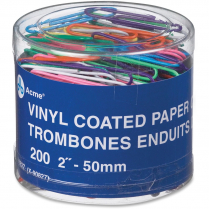 Westcott&reg; Vinyl Coated Paper Clips #4, 2&rdquo; Assorted Colours 200/pkg
