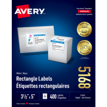 Avery&reg; TrueBlock&trade; Shipping Labels 3-1/2" x 5" Laser/Inkjet White 400/box
