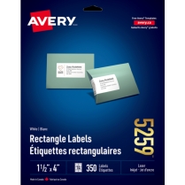 Avery&reg; Rectangle Labels 1-1/2" x 4" Laser/Inkjet 350/pkg
