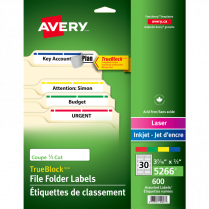 Avery&reg; TrueBlock&trade; Filing Labels Laser/Inkjet Assorted Colours 600/box