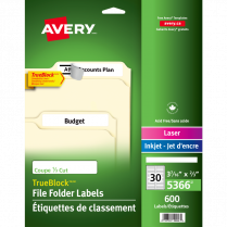 Avery&reg; TrueBlock&trade; Filing Labels Laser/Inkjet White 600/box