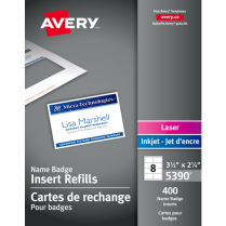 Avery&reg; Name Badge Card Refills 3-1/2" x 2-1/4" White 400/box
