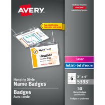 Avery&reg; Name Badge Kit Hanging Cord Style 3" x 4" 50/box