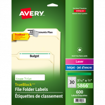 Avery&reg; TrueBlock&trade; Filing Labels Laser/Inkjet Green 600/box
