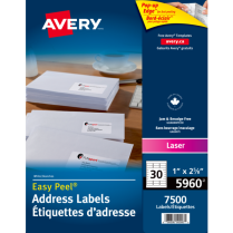 Avery&reg; Easy Peel&reg; Labels 1" x 2-5/8" Laser/Inkjet 7,500/box