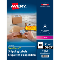 Avery&reg; TrueBlock&trade; Shipping Labels 2" x 4" Laser 2,500/box