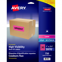 Avery&reg; Neon High Visibility Labels 2-5/8" x 1" Laser Magenta 750/box