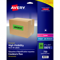 Avery&reg; Neon High Visibility Labels 2-5/8" x 1" Laser Green 750/box