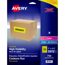 Avery&reg; Neon High Visibility Labels 2-5/8" x 1" Laser Yellow 750/box