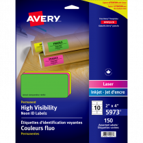 Avery&reg; Neon High Visibility Labels 4" x 2" Laser Assorted Colours 150/pkg
