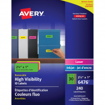Avery&reg; High Visibility Removable ID Labels Laser/Inkjet Printers 2-5/8" x 1" 240/pkg