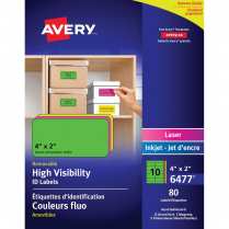 Avery&reg; High Visibility Removable ID Labels Laser/Inkjet Printers 2" x 4" 80/pkg