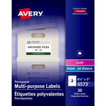 Avery&reg; Permanent I.D. Labels 8-1/8" x 5" White 30/pkg