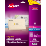 Avery&reg; Easy Peel&reg; Clear Address Labels 1" x 4" 200/pkg