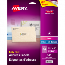 Avery&reg; Easy Peel&reg; Clear Address Labels 1-1/3" x 4" 140/pkg