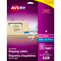 Avery&reg; Mailing Labels 8-1/2" x 11" Laser/Inkjet Clear 10/pkg