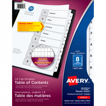 Avery&reg; Ready Index&reg; Table of Contents Dividers Black and White 1-8