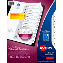 Avery&reg; Ready Index&reg; Table of Contents Dividers Black and White 1-10