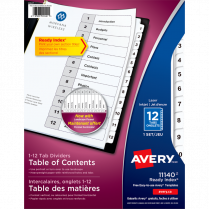 Avery&reg; Ready Index&reg; Table of Contents Dividers Black and White 1-12