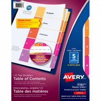 Avery&reg; Ready Index&reg; Table of Contents Dividers Coloured 1-5, 6 sets/pkg