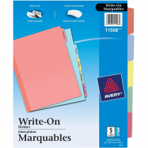 Avery&reg; Write-On Dividers 11" x 8-1/2" 5 Tabs Assorted Colours 3 sets/pkg