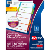 Avery&reg; Ready Index&reg; Customizable Table of Contents Dividers 1-5 Tabs
