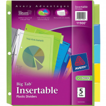 Avery&reg; Big Tab&reg; Insertable Plastic Dividers 5 Tabs Assorted Translucent Colours